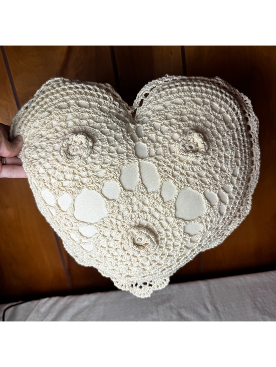 Other - Handmade Heart Lace Pillow Vintage Crochet Cottagecore Accent Pillow 11”